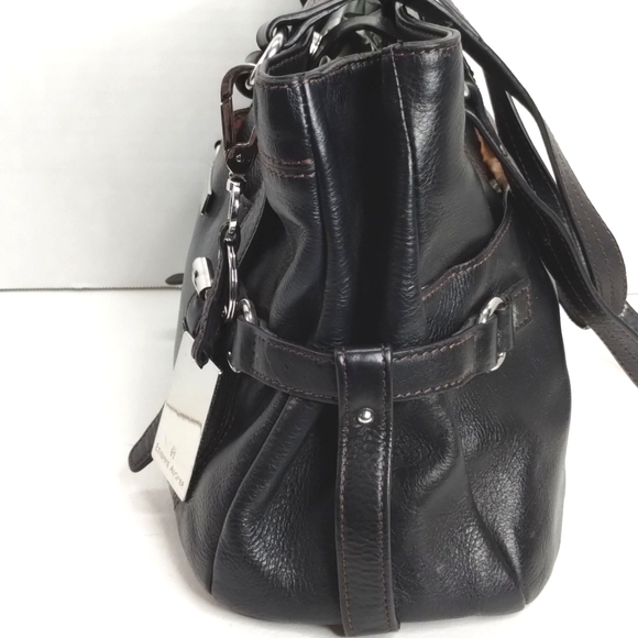 Etienne Aigner Large Satchel Shoulder Bag Black Leather with Keychain - Picture 5 of 16